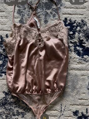 Abercrombie & Fitch Gold Satin Lace Bodysuit